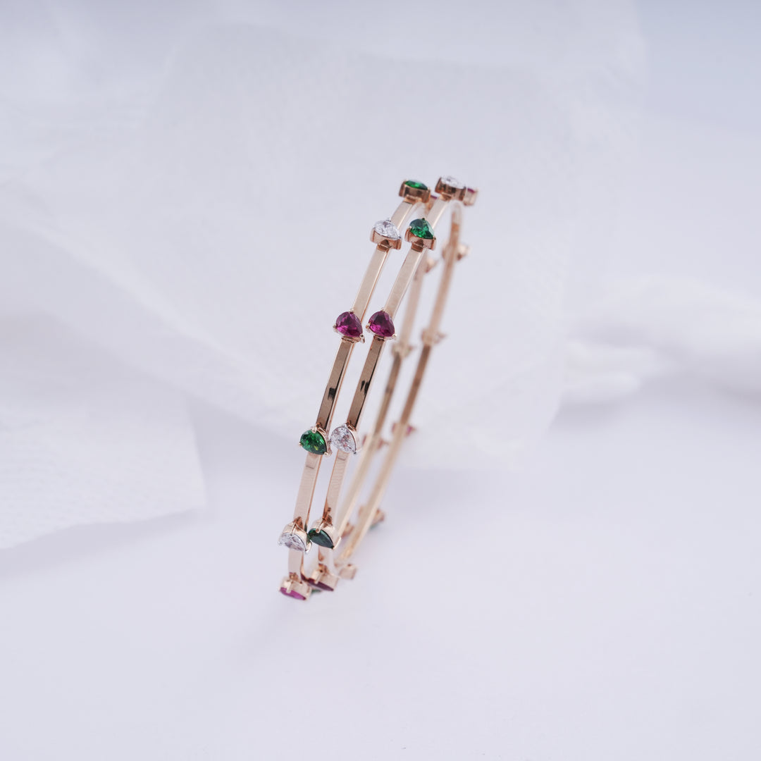 18K Gold Bangle with Multicolour Stones ( Single Bangle only available now )