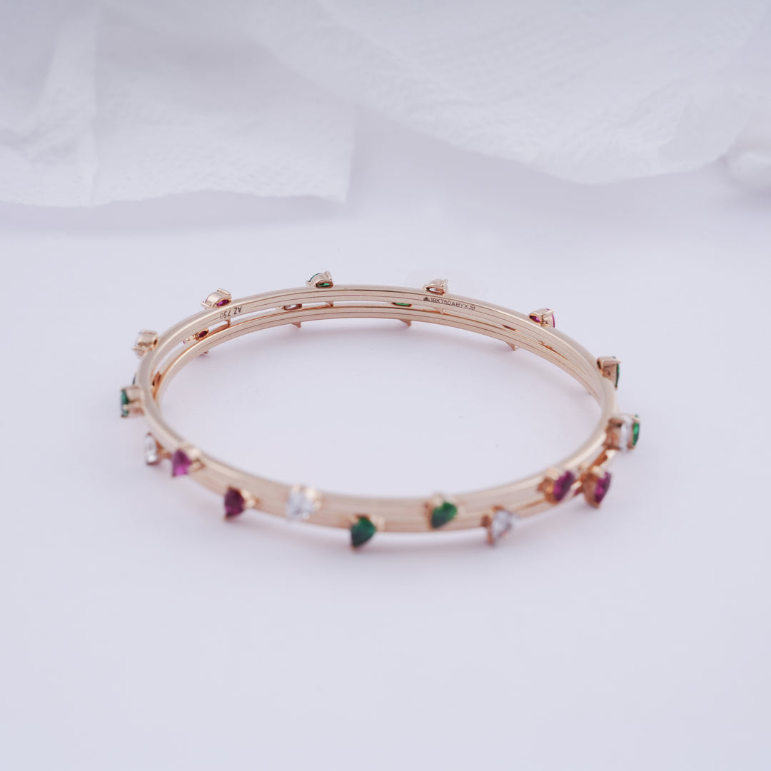 18K Gold Bangle with Multicolour Stones ( Single Bangle only available now )
