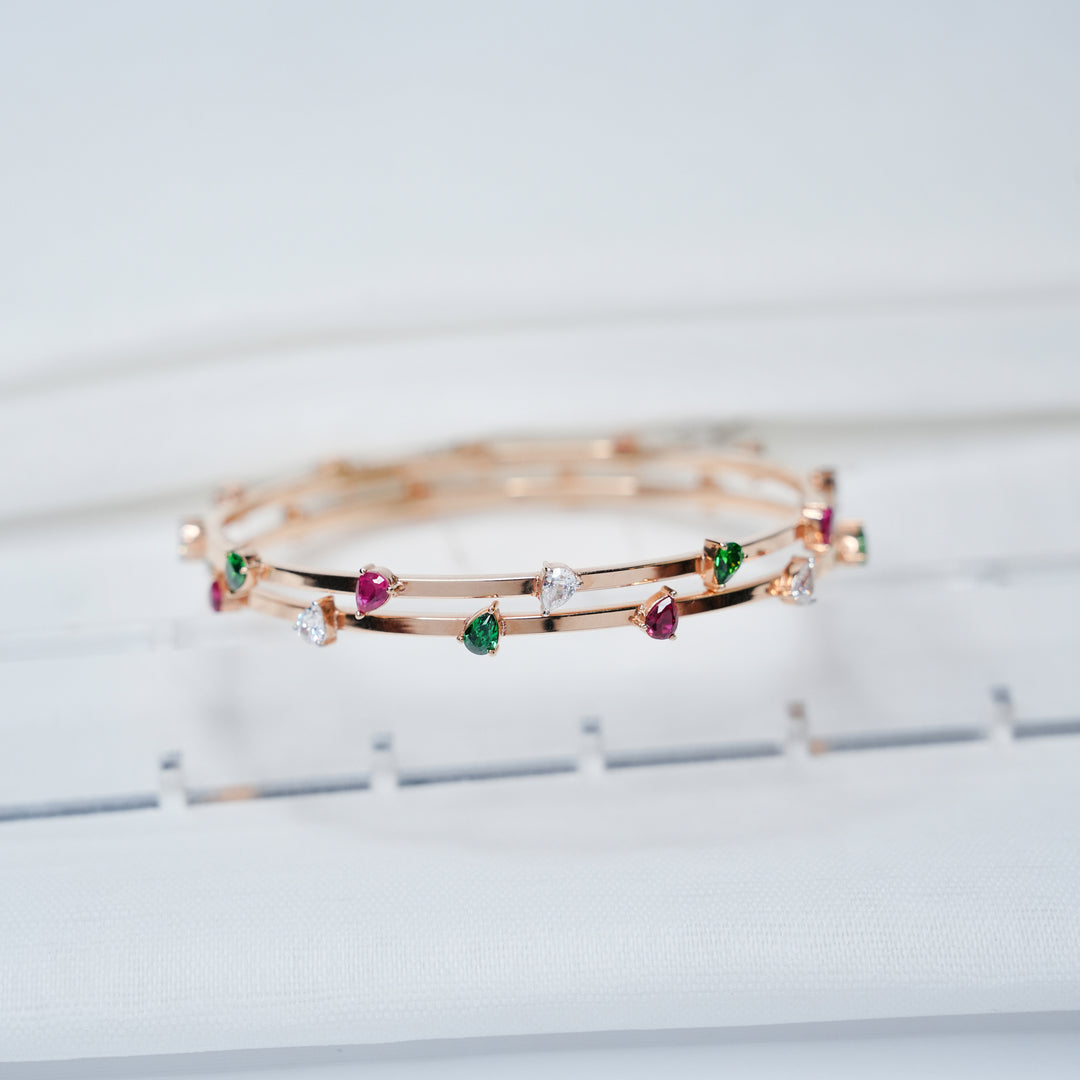 18K Gold Bangle with Multicolour Stones ( Single Bangle only available now )