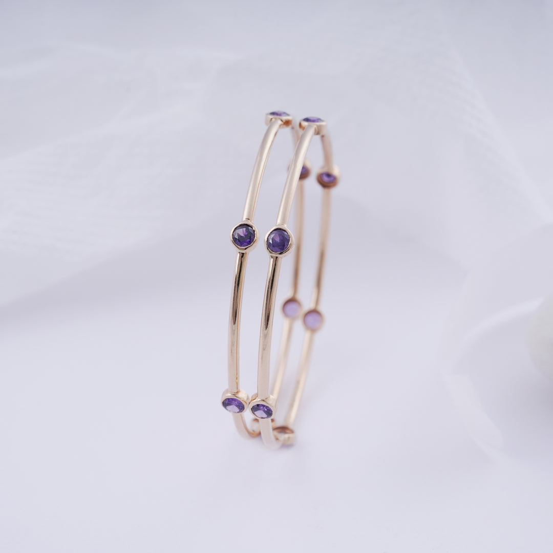 18K Gold Bangle with Purple Stones (Single Bangle only available now )