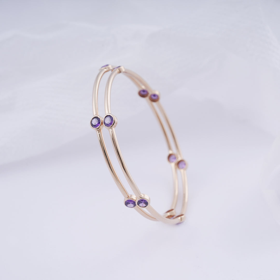18K Gold Bangle with Purple Stones (Single Bangle only available now )