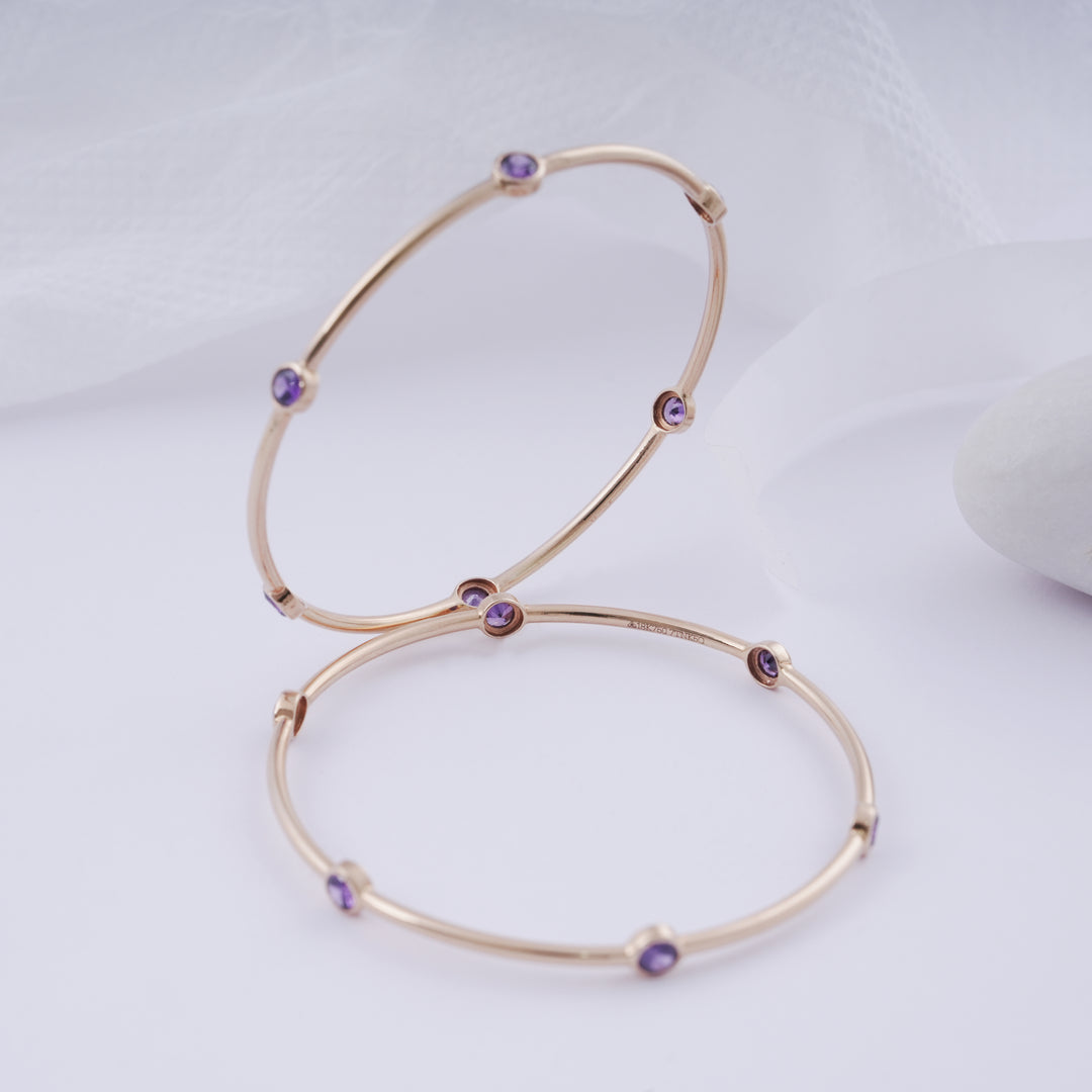 18K Gold Bangle with Purple Stones (Single Bangle only available now )
