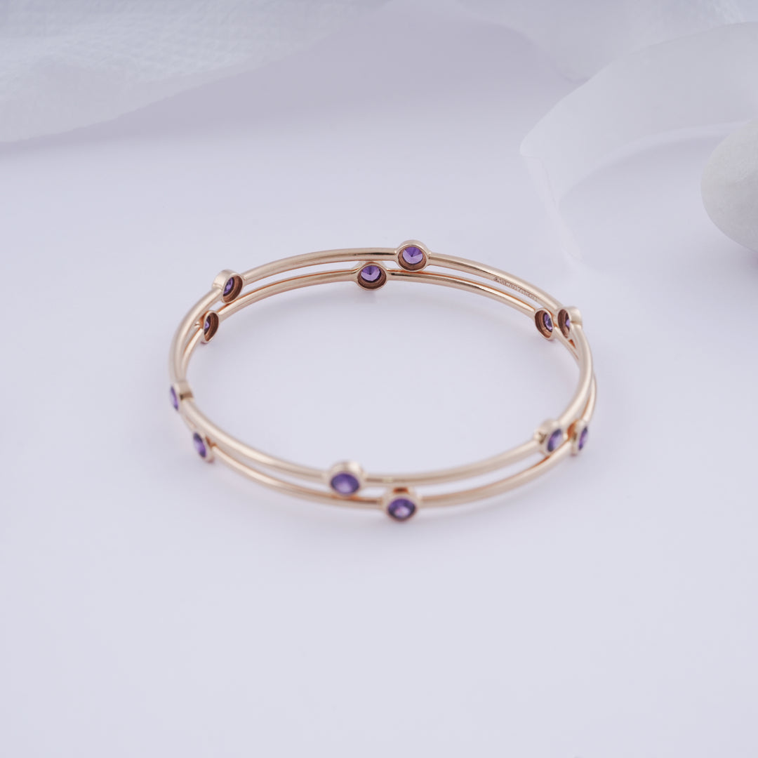 18K Gold Bangle with Purple Stones (Single Bangle only available now )