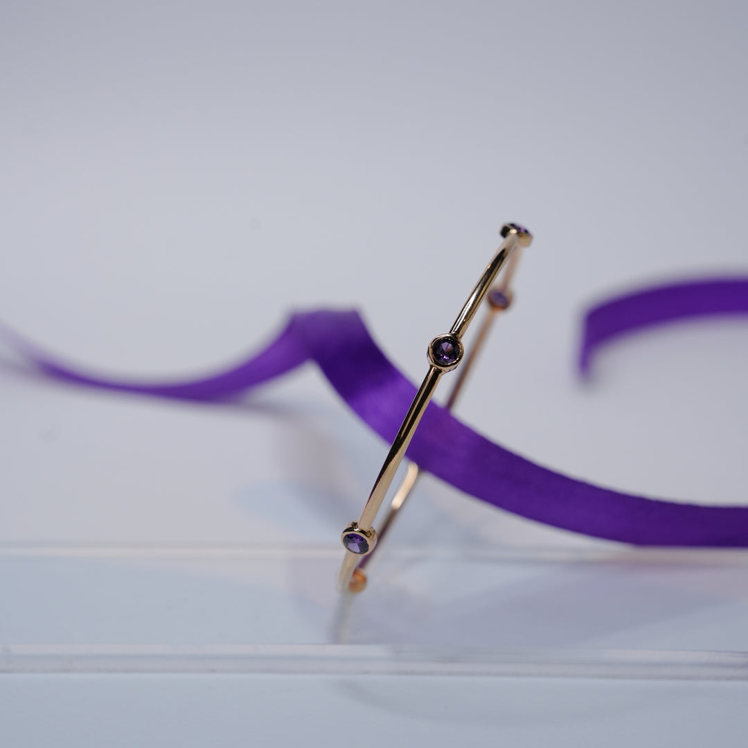 18K Gold Bangle with Purple Stones (Single Bangle only available now )