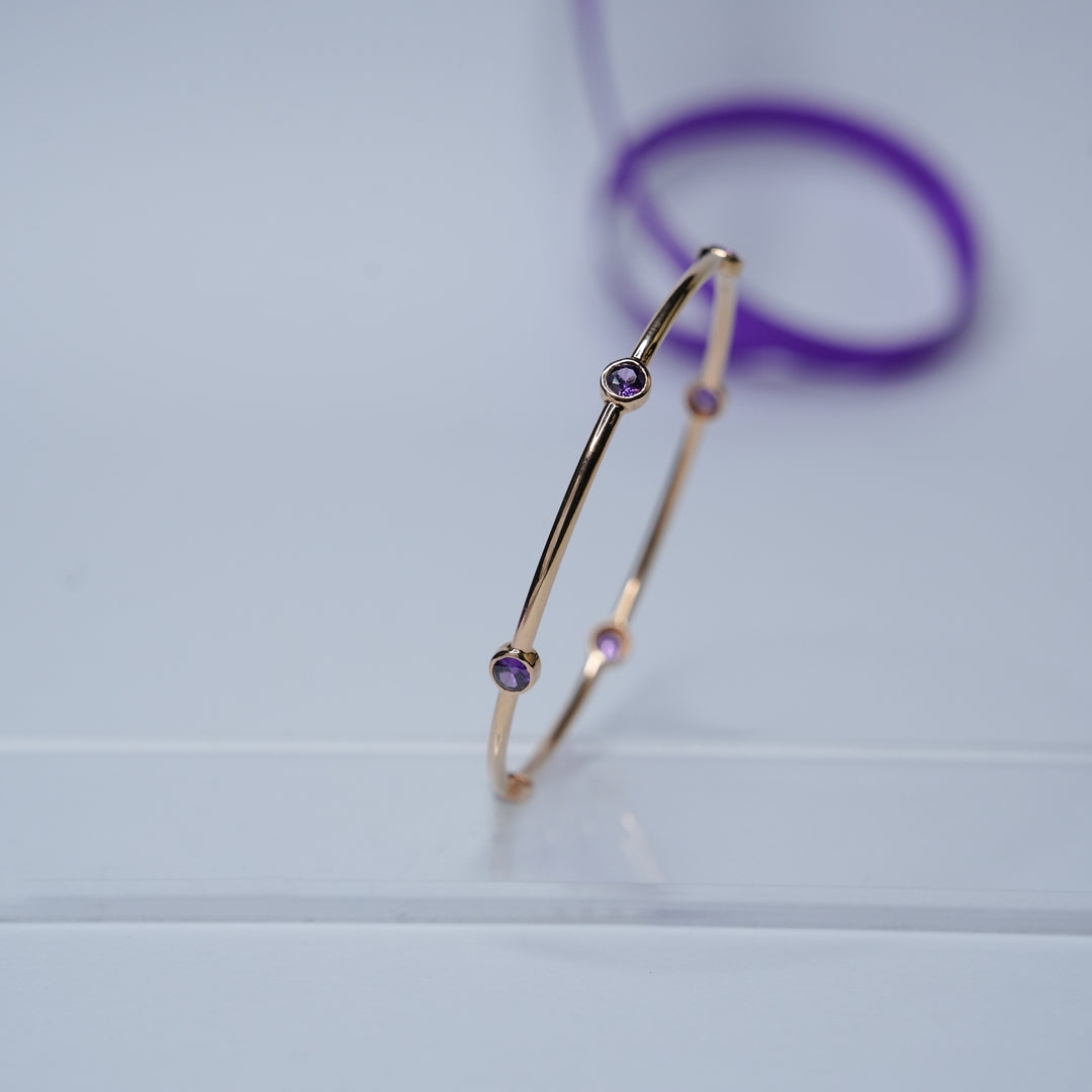 18K Gold Bangle with Purple Stones (Single Bangle only available now )