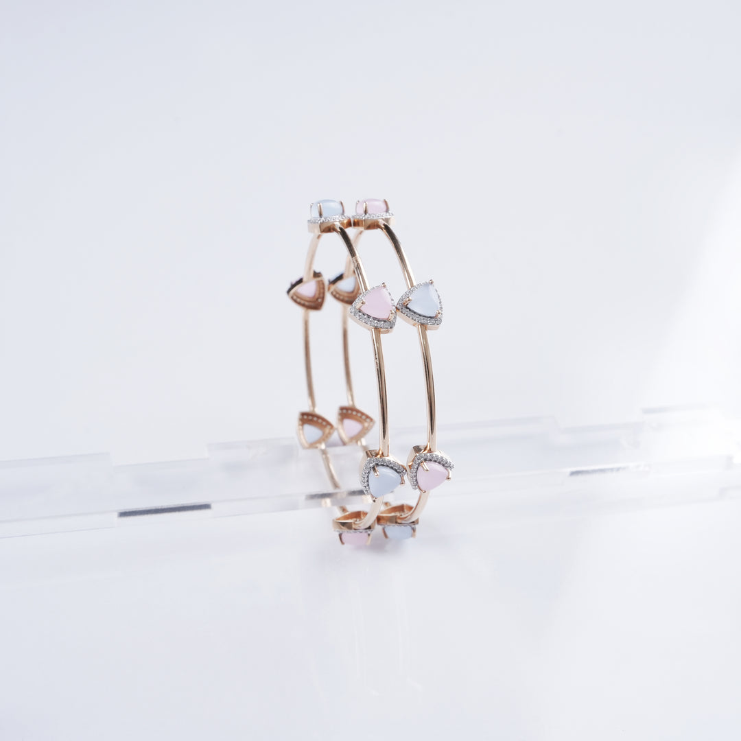 18K Gold Bangle with CZ Stones ( Single Bangle only available now )