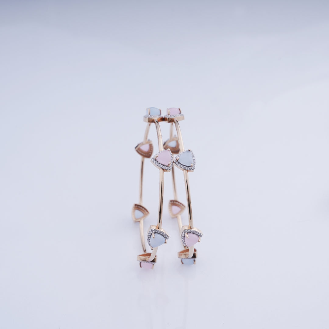 18K Gold Bangle with CZ Stones ( Single Bangle only available now )