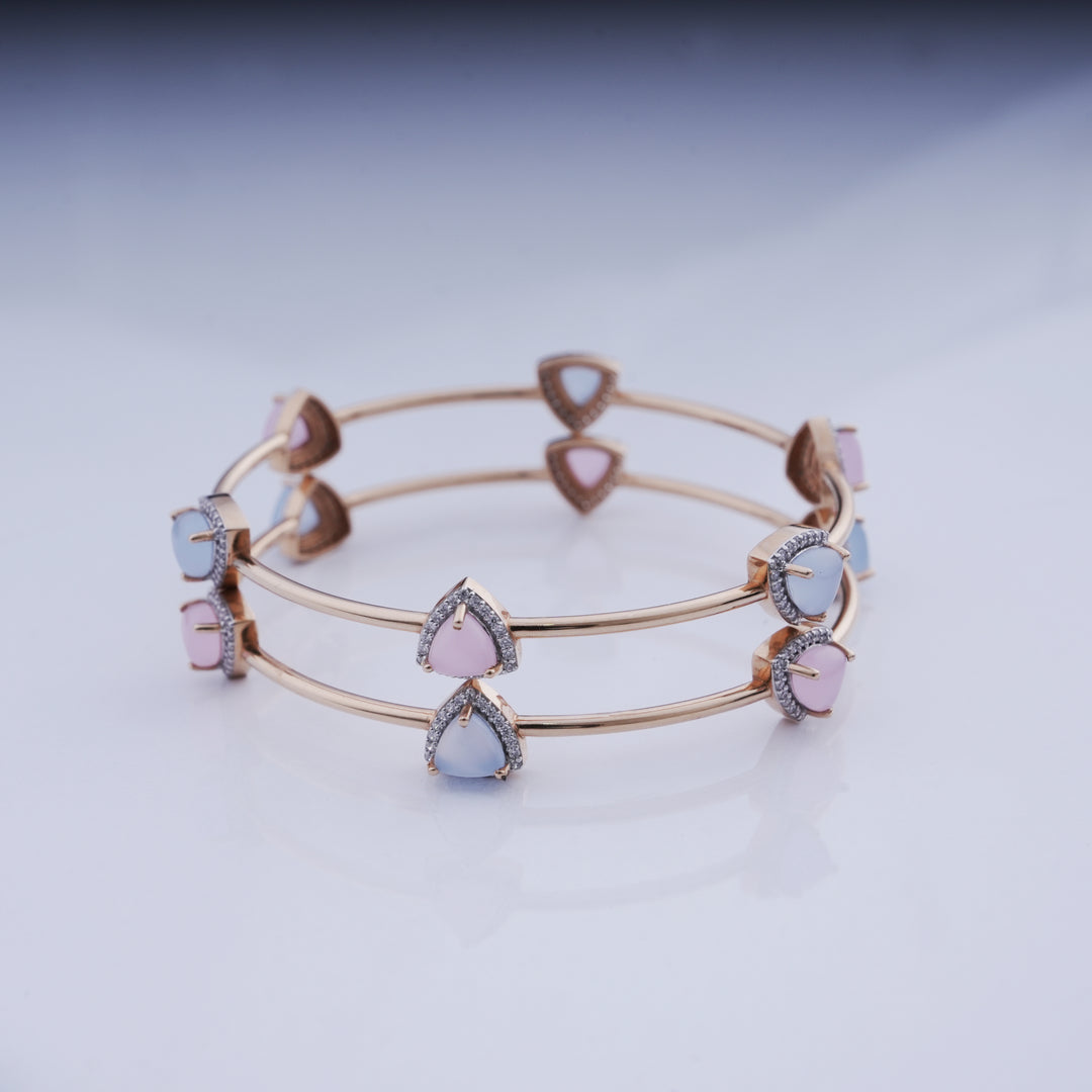 18K Gold Bangle with CZ Stones ( Single Bangle only available now )