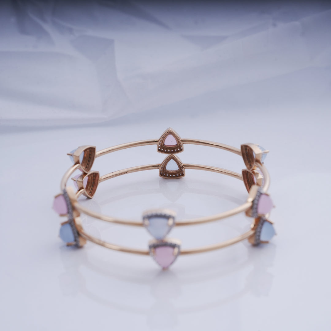 18K Gold Bangle with CZ Stones ( Single Bangle only available now )