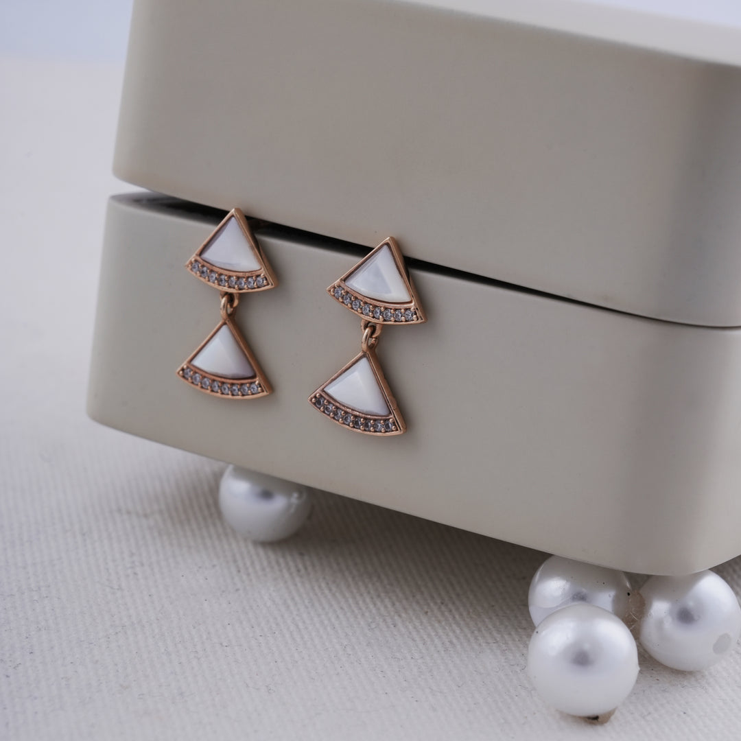 18K Gold Drop Earrings with CZ Stones