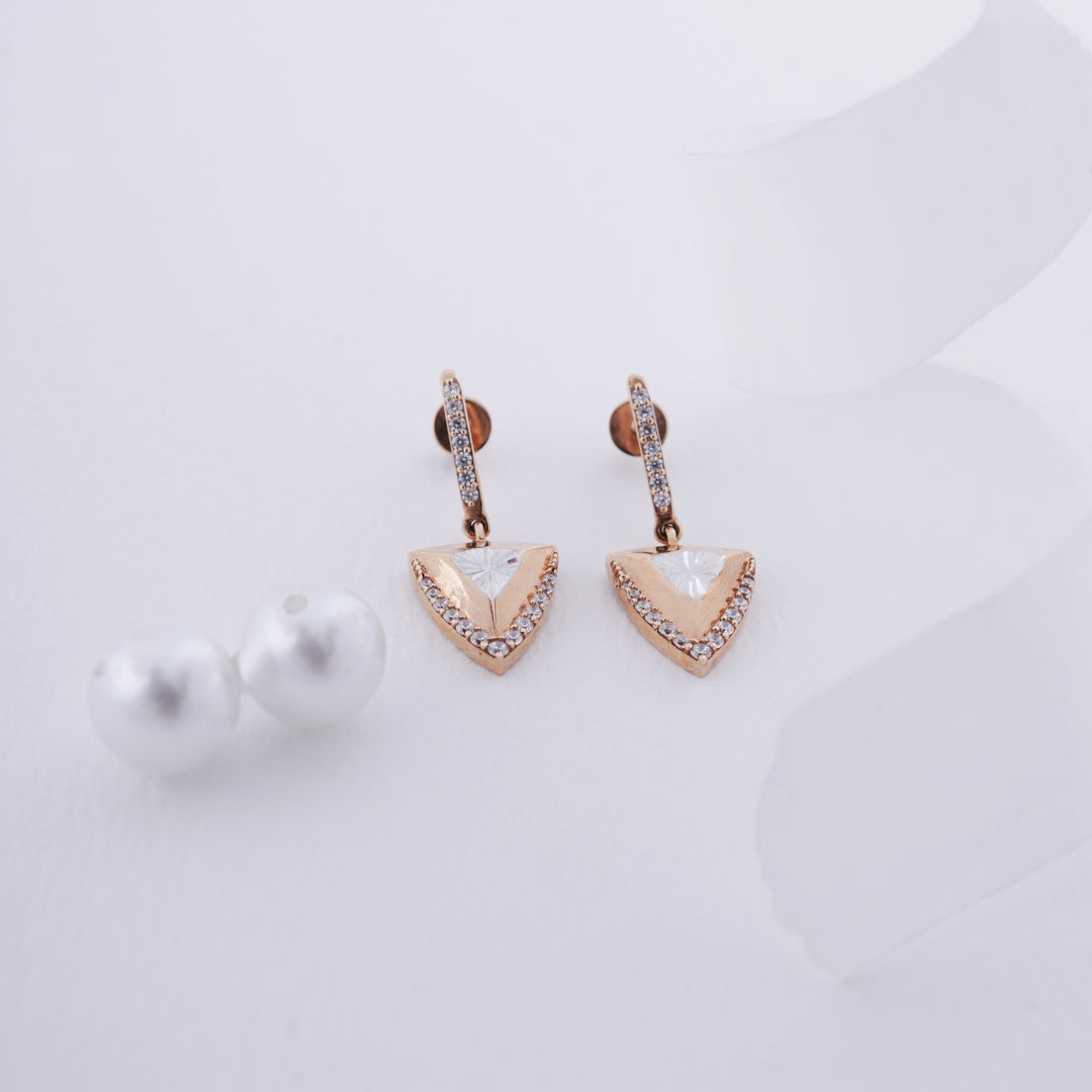 18K Gold Drop Earrings with CZ Stones