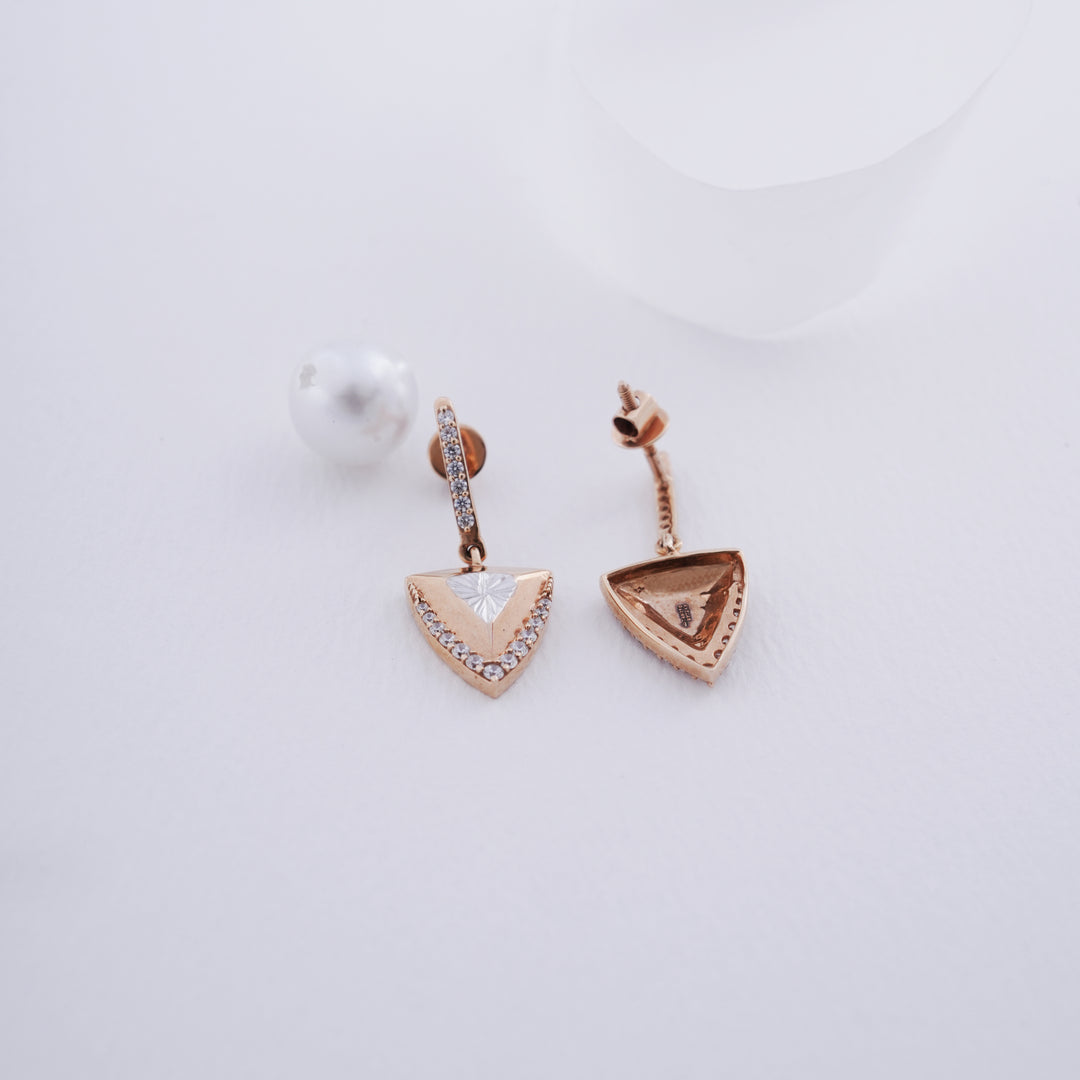 18K Gold Drop Earrings with CZ Stones