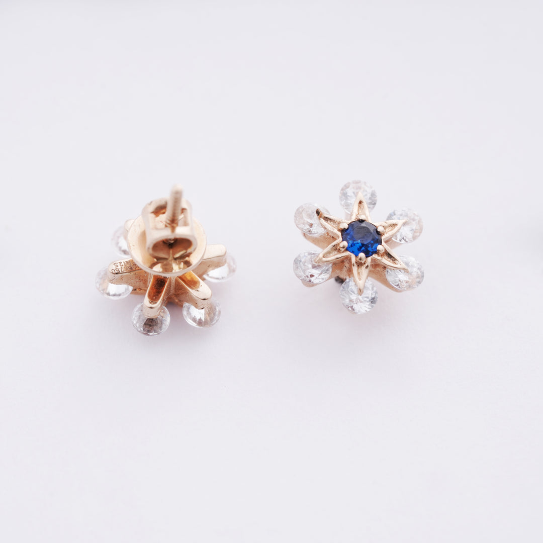 18K Gold Stud Earrings with Multicolour Stones