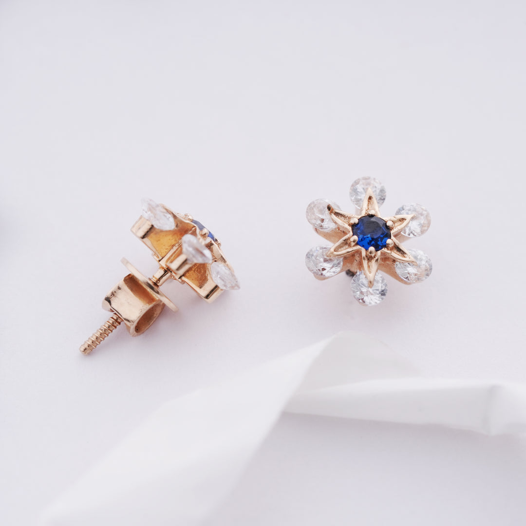 18K Gold Stud Earrings with Multicolour Stones