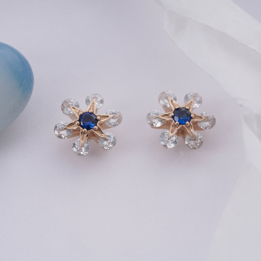 18K Gold Stud Earrings with Multicolour Stones
