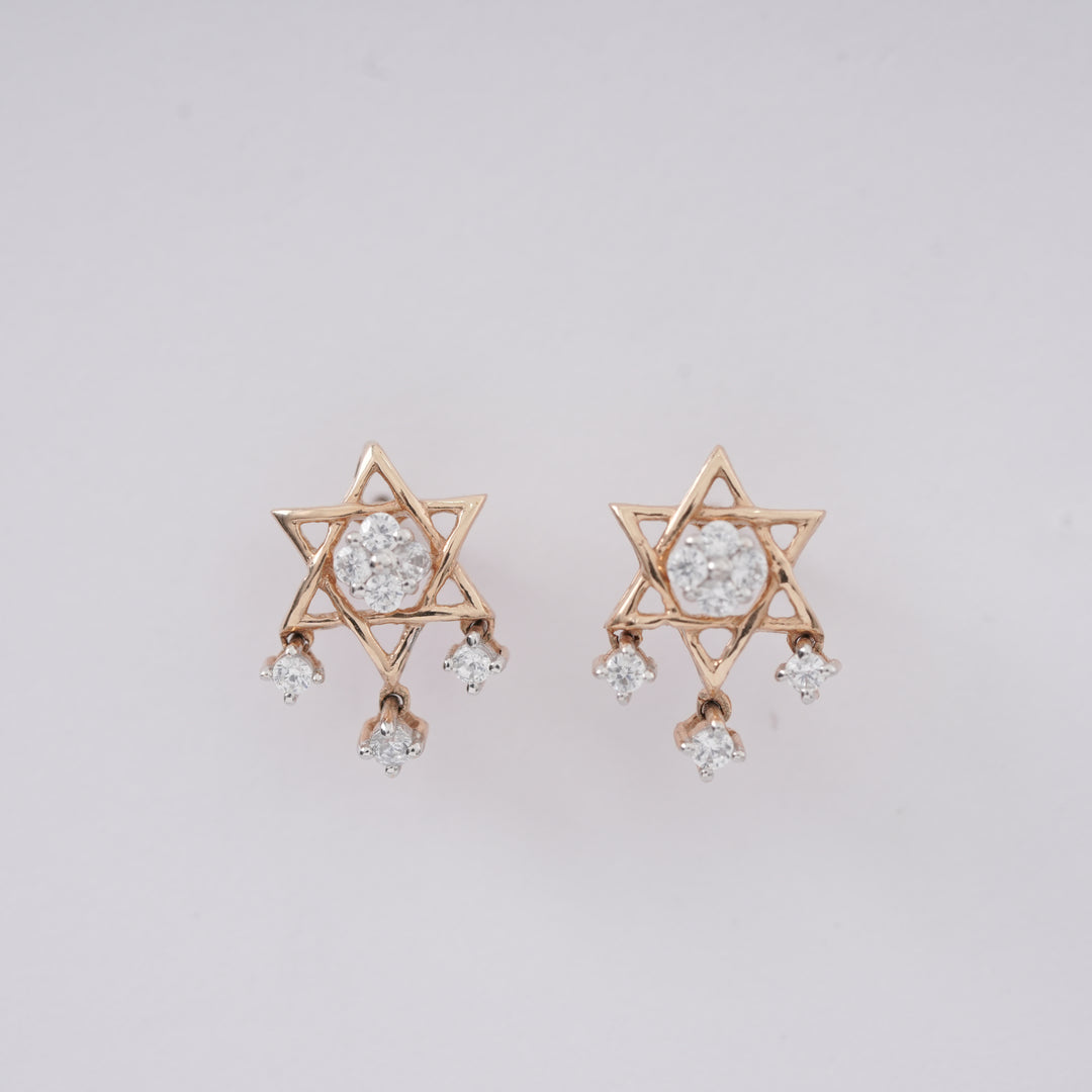18K Gold Star Shape Stud Earrings with CZ Stones