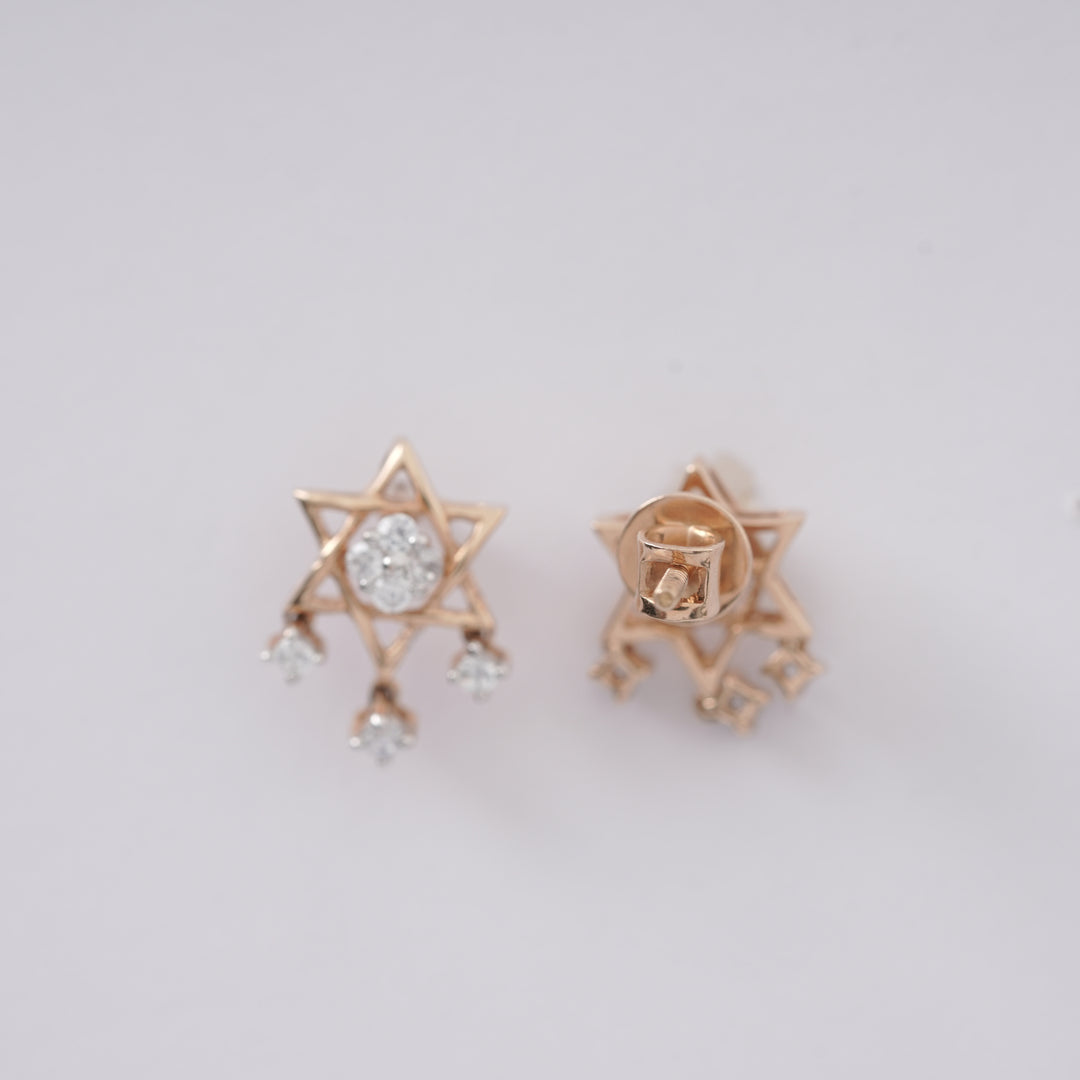 18K Gold Star Shape Stud Earrings with CZ Stones