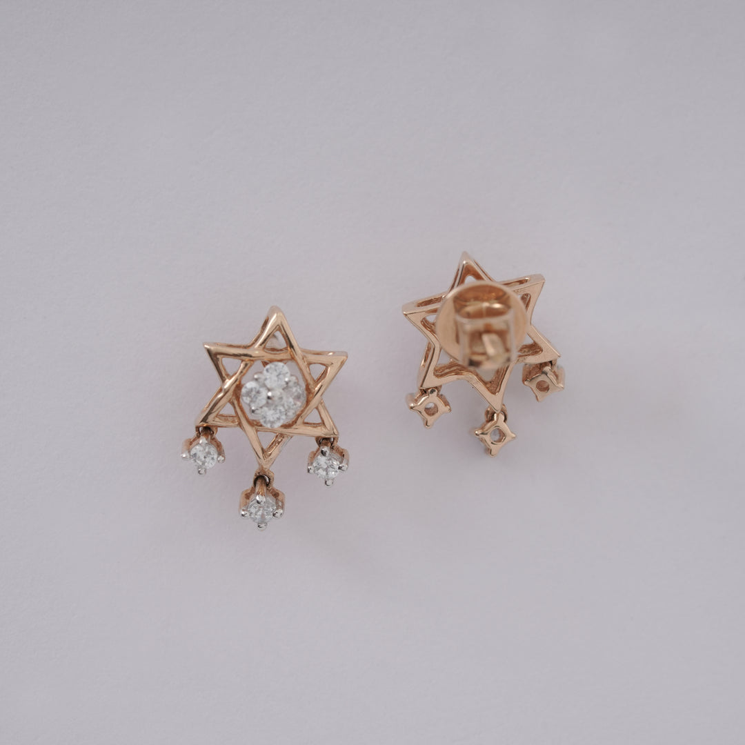 18K Gold Star Shape Stud Earrings with CZ Stones