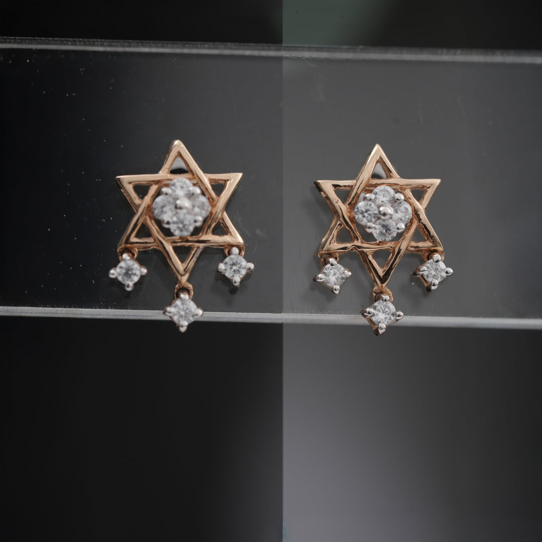 18K Gold Star Shape Stud Earrings with CZ Stones
