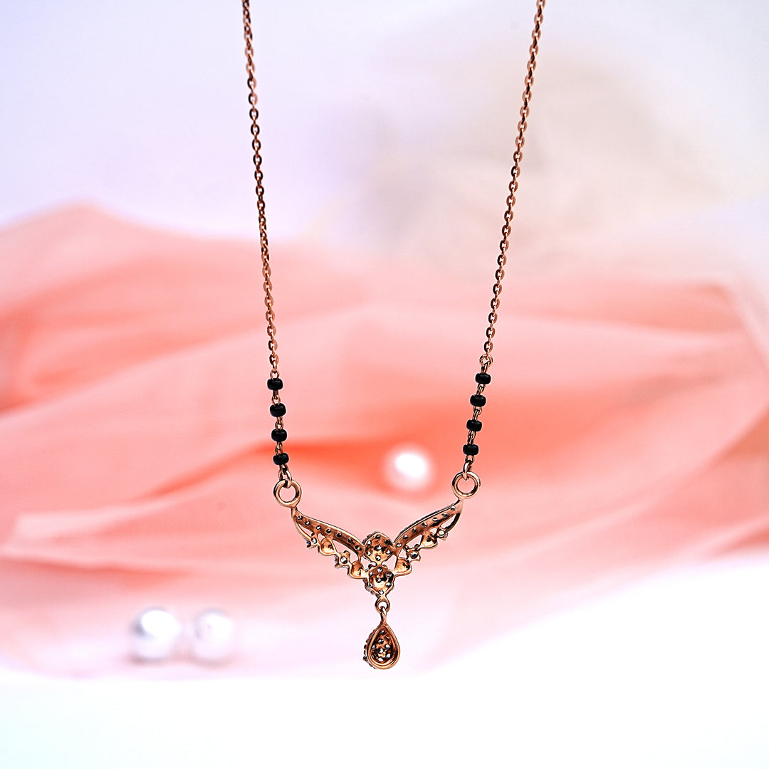 9K Gold Black Bead Necklace with CZ Stones for Daily wear, office wear