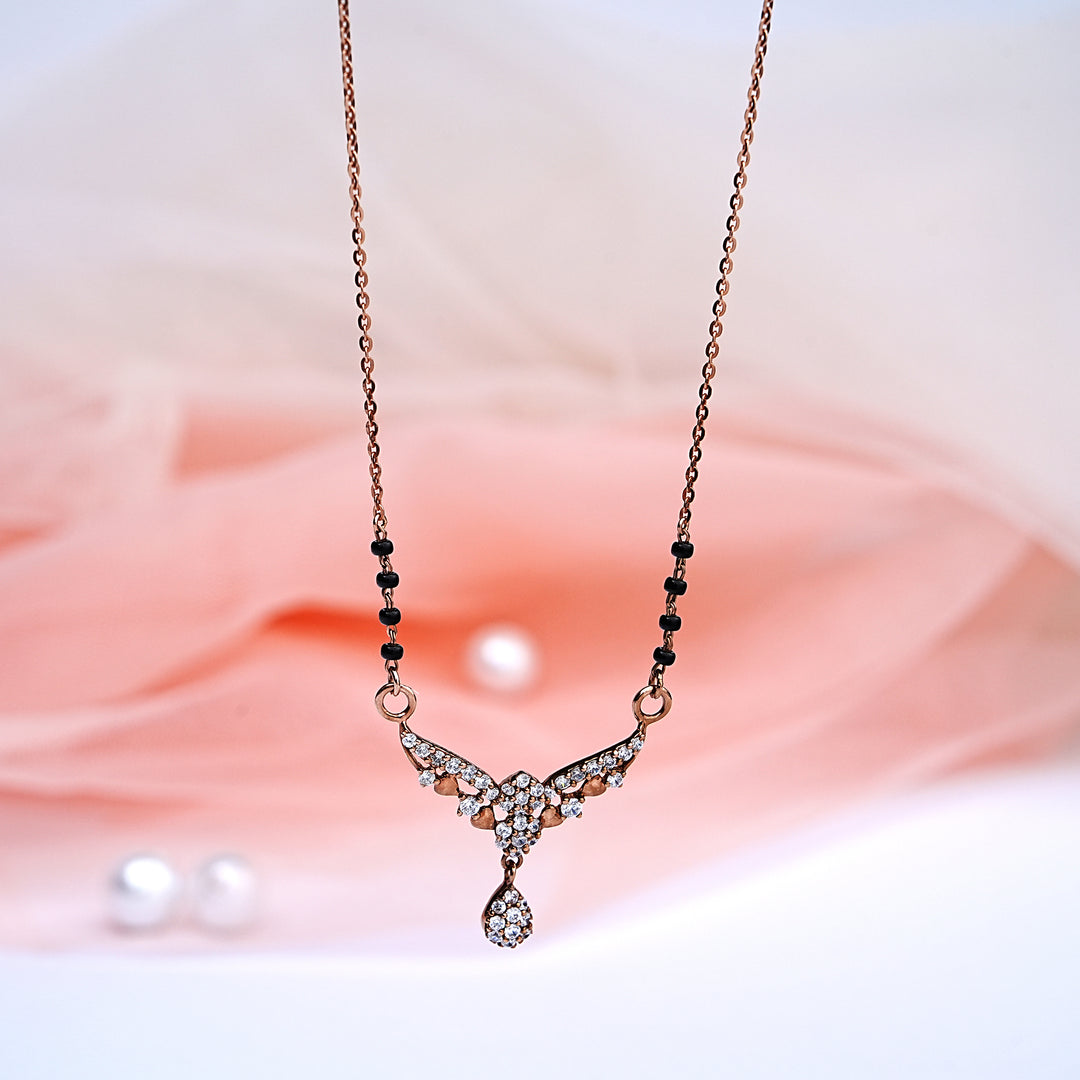 9K Gold Black Bead Necklace with CZ Stones for Daily wear, office wear