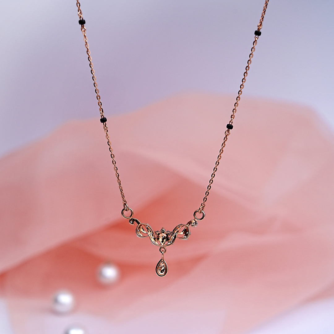 9K Gold Black Bead Necklace with CZ Stones for Daily wear, office wear