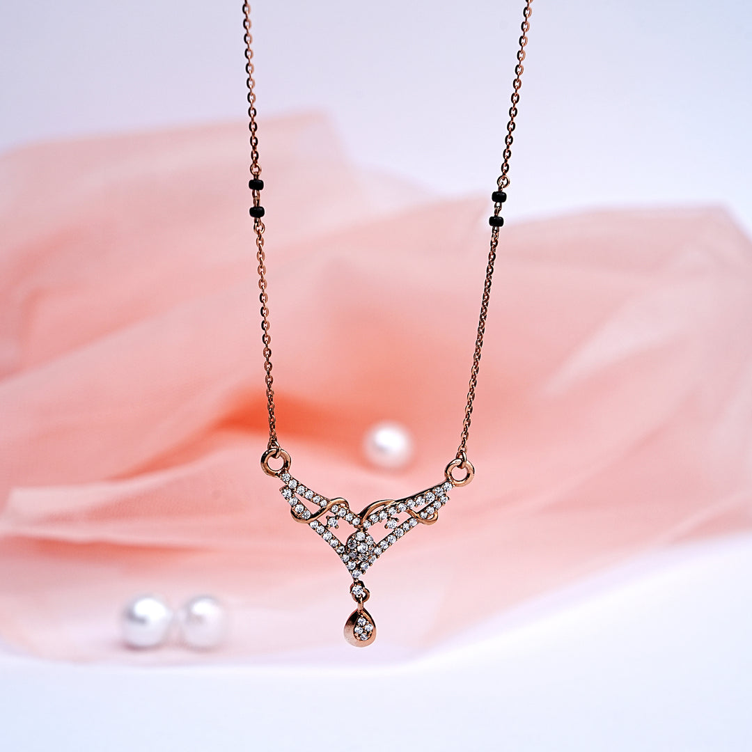 9K Gold Black Bead Necklace with CZ Stones for Daily wear, office wear