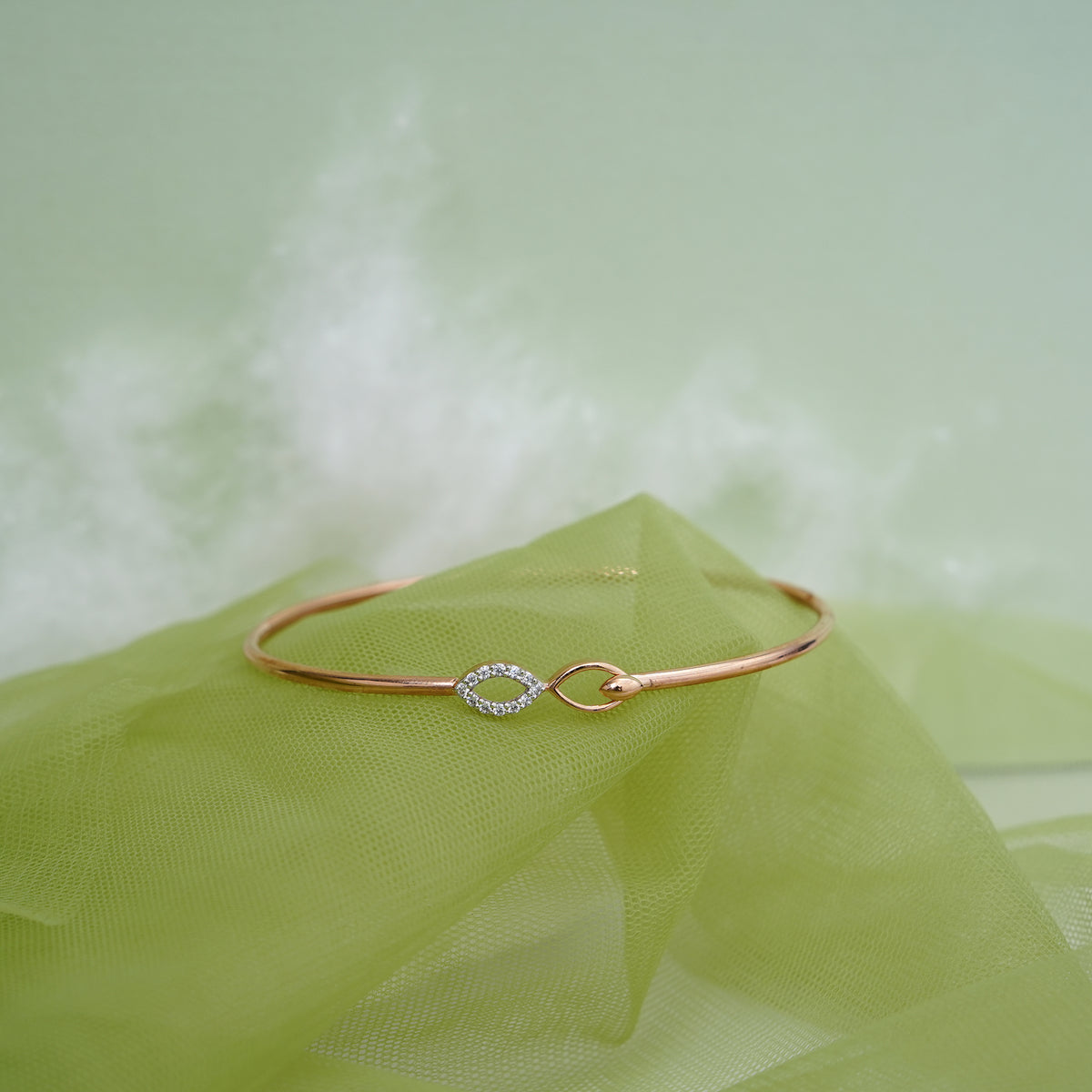 9k rose gold bangle with cz stones for office wear