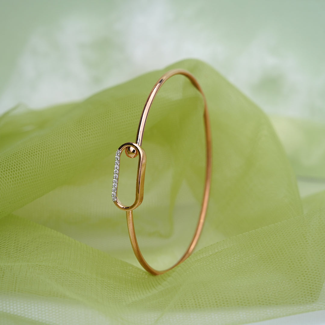 9K Rose Gold Bangle with CZ Stones for Office wear