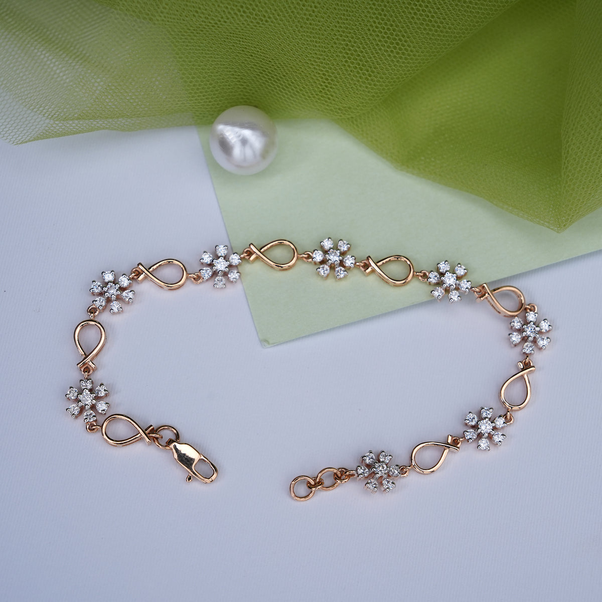 9k rose gold bracelet with cz stones