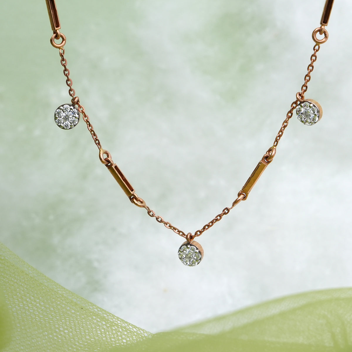 9k rose gold necklace with cz stones