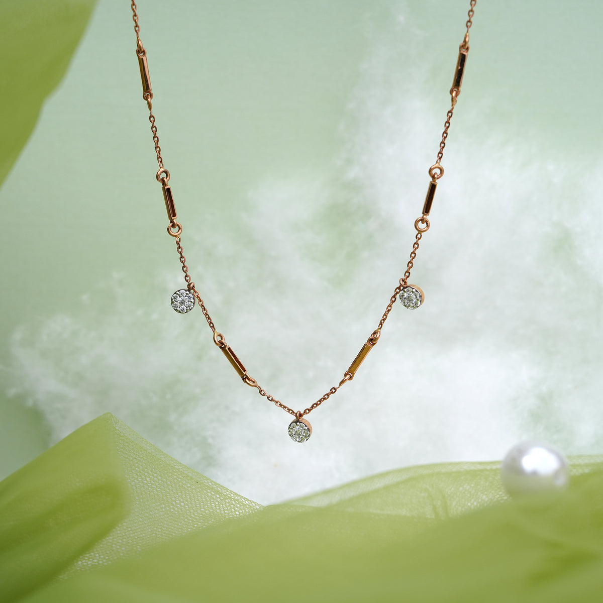 9k rose gold necklace with cz stones