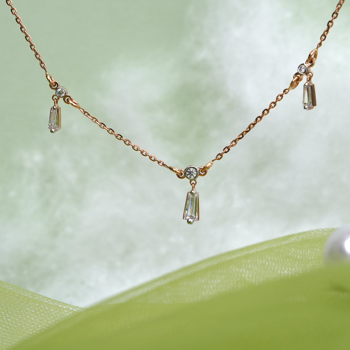 9k rose gold necklace with cz stones