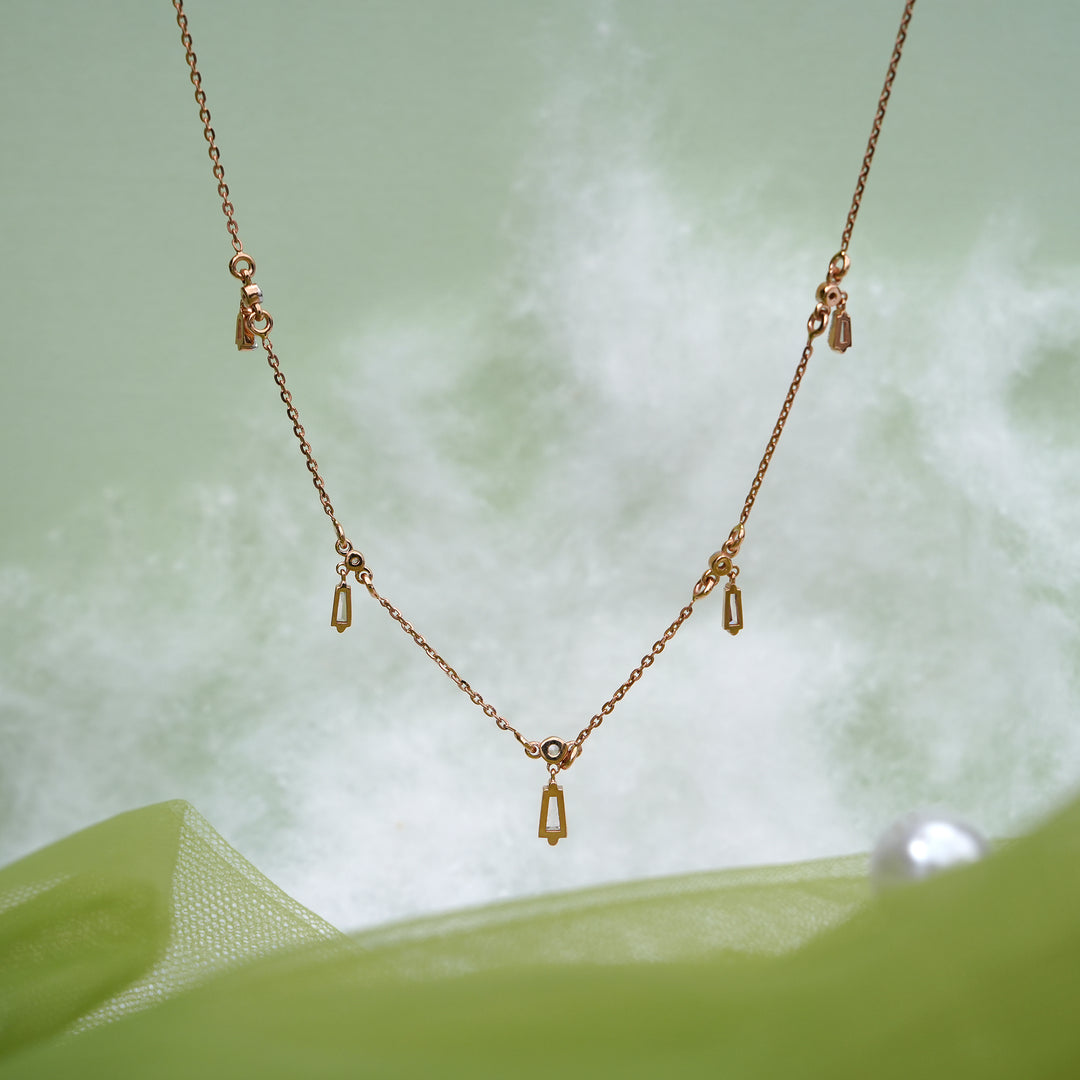 9K Rose Gold Necklace with CZ Stones