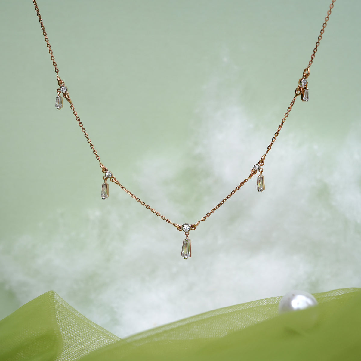 9k rose gold necklace with cz stones