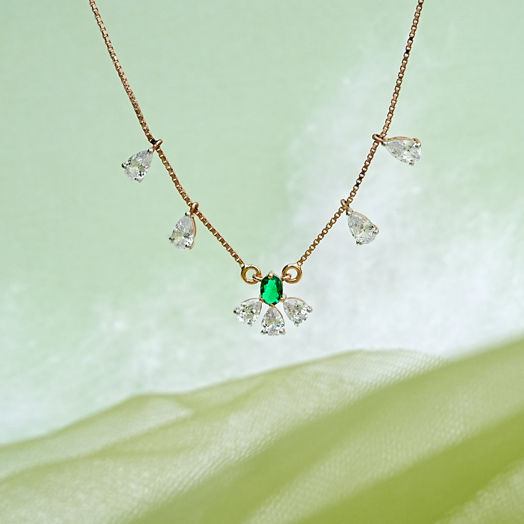 9K Rose Gold Necklace with Multicolour Stones