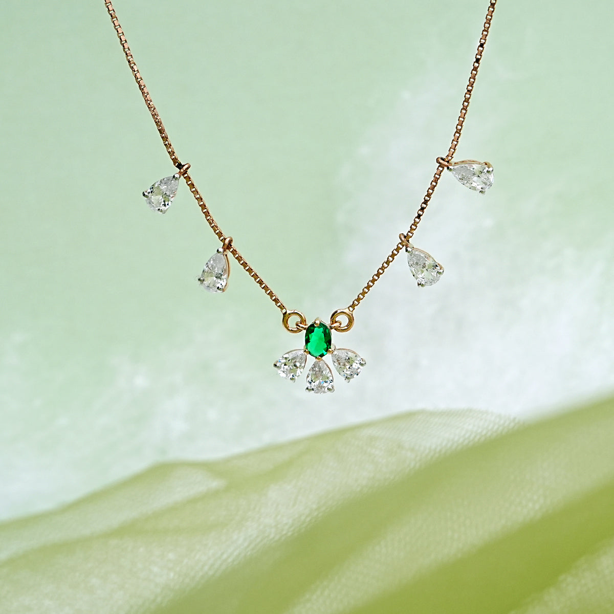 9k rose gold necklace with multicolour stones
