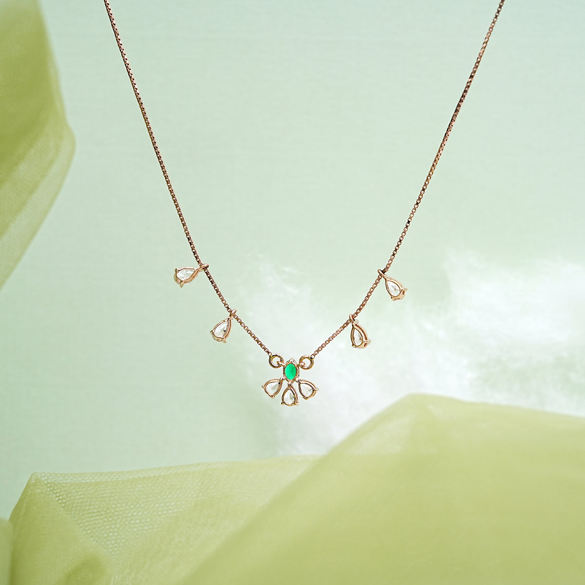 9k rose gold necklace with multicolour stones