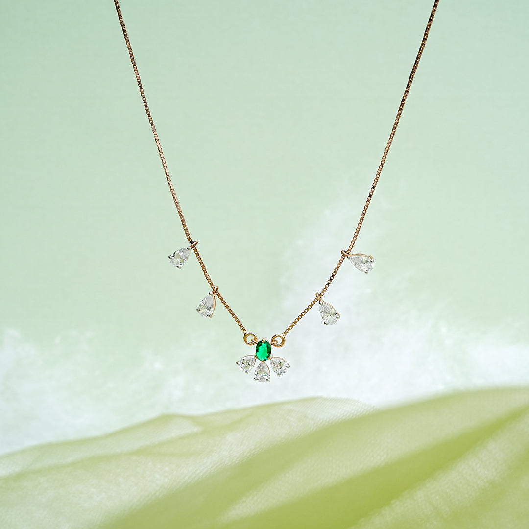 9K Rose Gold Necklace with Multicolour Stones