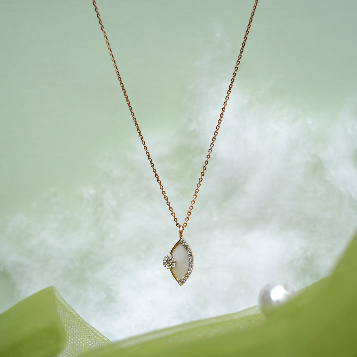 9k rose gold pendant necklace with cz stones