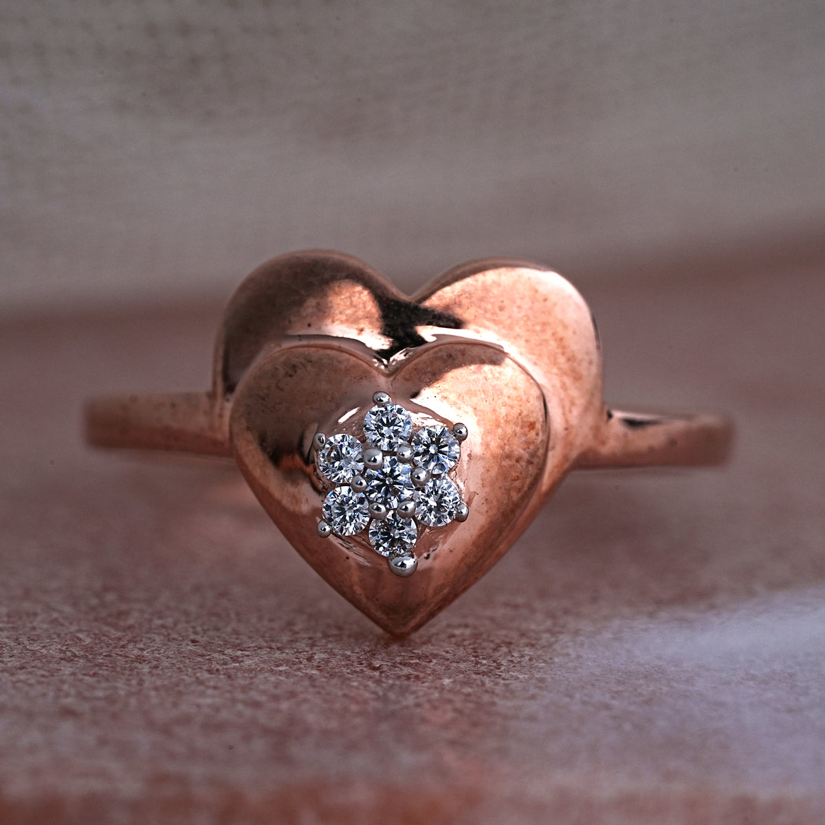 9k rose gold heart ring with cz stone
