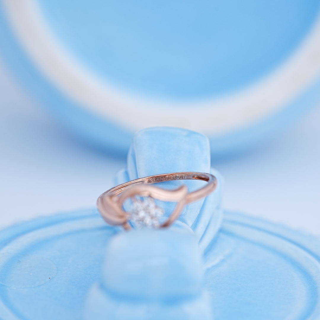 9K Rose Gold Floral Ring with CZ Stone
