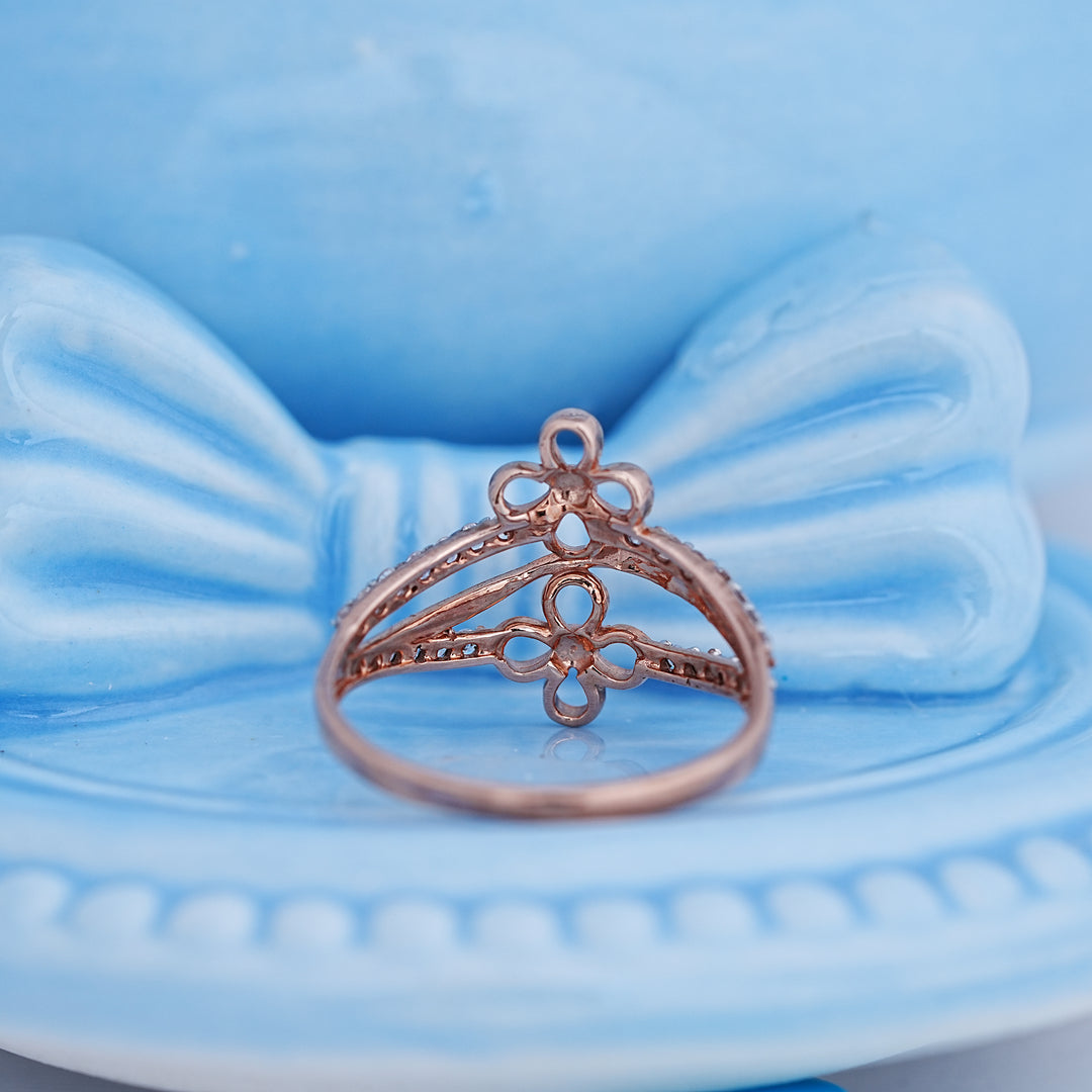 9K Rose Gold Floral Ring with CZ Stone