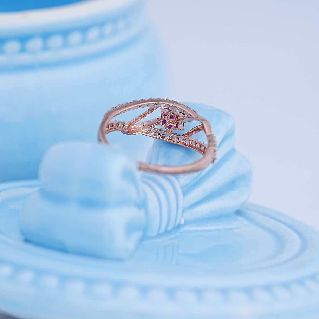 9K Rose Gold Ring with Multicolour Stones