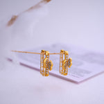 Load image into Gallery viewer, 9K Gold Hoop Earrings with CZ Stones
