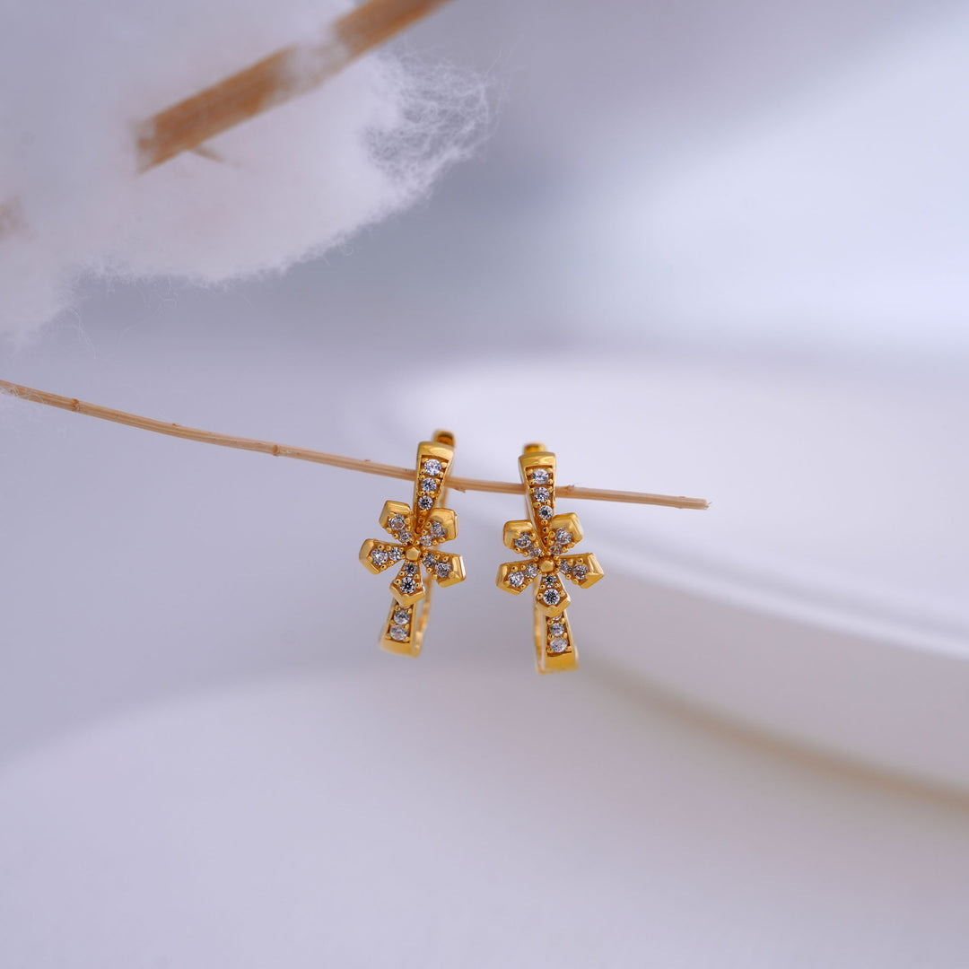 9K Gold Hoop Earrings with CZ Stones
