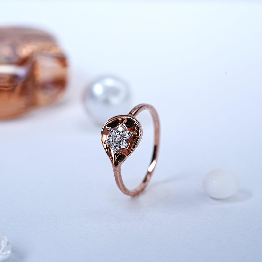 9K Rose Gold Ring with CZ Stones